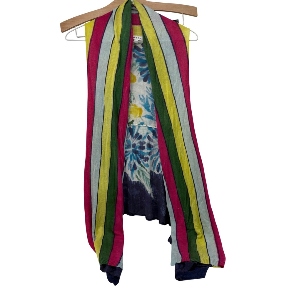 Adore Womens Small Multicolor Striped Floral Open Front Knit Draped Vest 102861